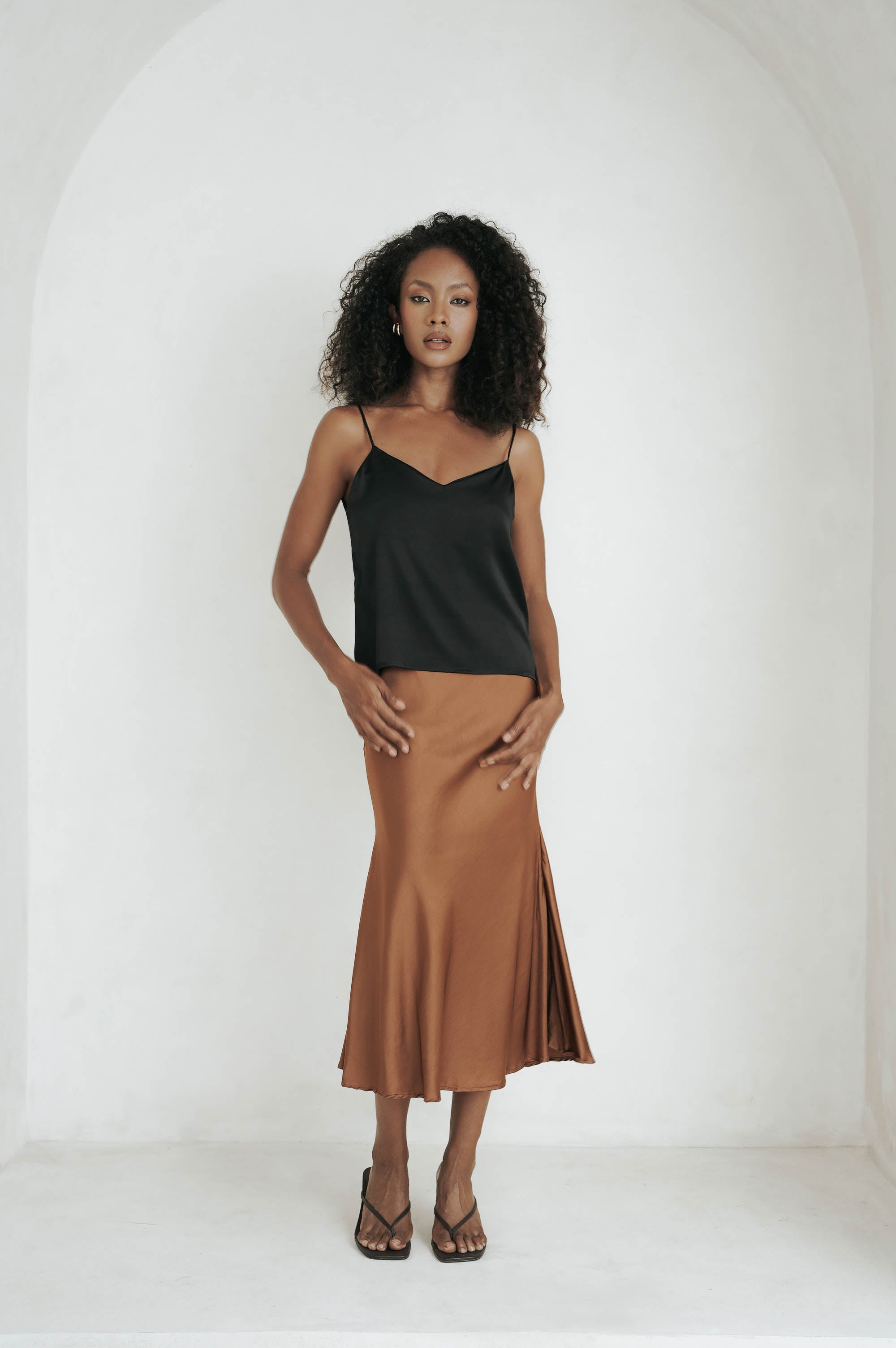 GIGI BIAS SATIN MIDI SKIRT